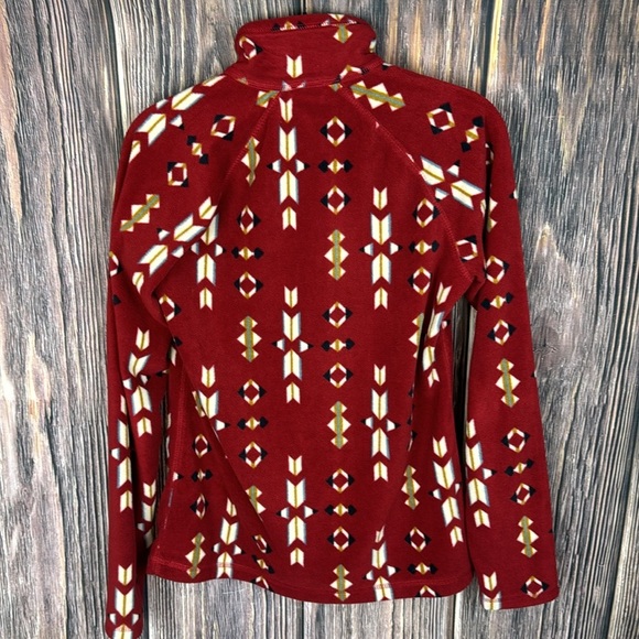 Eddie Bauer Quarter Zip Aztec Print Pullover Fleece Red Women's Size XS - Picture 2 of 9